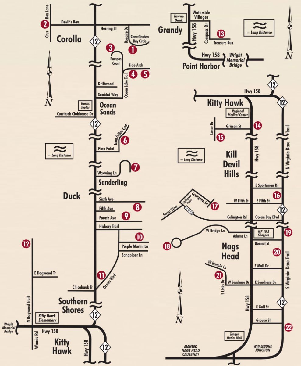 Maps showing the OBX parade of Homes